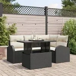 vidaXL 5-teiliges Garten Sofa Set mit Kissen Schwarz Poly Rattan