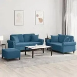vidaXL 3-tlg. Sofagarnitur mit Kissen Blau Samt