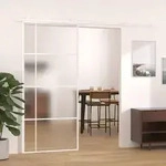 vidaXL Schiebet&uuml;r ESG-Mattglas und Aluminium 90x205 cm Wei&szlig;