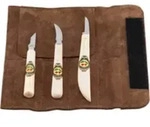 Schnitzmessersatz in Velourleder-Rolltasche