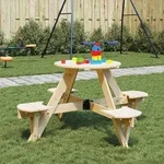 vidaXL Picknicktisch f&uuml;r 4 Kinder mit Schirmloch Rund Massivholz Tanne