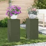 vidaXL Outdoor-Pflanzens&auml;ulen 2 Stk. Olivgr&uuml;n 24x24x55 cm Stahl