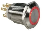 DRUCKTASTER - EDELSTAHL - SPDT 1NO 1NC - ROTE RINGBELEUCHTUNG - 19 mm