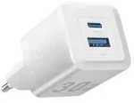 Wandladeger&auml;t mit 2 Anschl&uuml;ssen 30W USB-A, USB-C GaN Ladeger&auml;t EU-Stecker Wei&szlig;