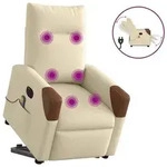 vidaXL Elektrischer Massagesessel mit Aufstehhilfe Creme Stoff