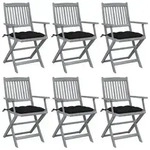 vidaXL Klappbare Gartenst&uuml;hle 6 Stk. mit Kissen Massivholz Akazie