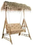 vidaXL Hollywoodschaukel mit Palmbl&auml;ttern und Kissen 202 cm Bambus