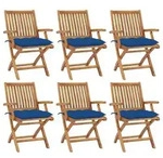 vidaXL Klappbare Gartenst&uuml;hle mit Kissen 6 Stk. Massivholz Teak