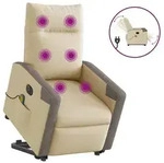 vidaXL Elektrischer Massagesessel mit Aufstehhilfe Creme Stoff