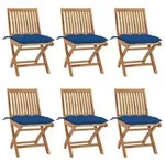 vidaXL Klappbare Gartenst&uuml;hle mit Kissen 6 Stk. Massivholz Teak