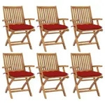 vidaXL Klappbare Gartenst&uuml;hle mit Kissen 6 Stk. Massivholz Teak