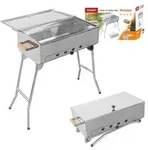 Mangal Edelstahl Picknick Schaschlik Grill mit Grillrost und Deckel
