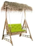 vidaXL Hollywoodschaukel mit Palmbl&auml;ttern und Kissen 202 cm Bambus