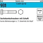 Sechskantschraube DIN 931 Schaft M8x 80 A 5 50 St&uuml;ck
