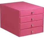 Rhodia Schubladenbox mit 4 Laden Kunstleder 24,8x32 ,7x22,8cm Himbeer 318962C