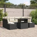 vidaXL 7-tlg. Garten-Sofagarnitur mit Kissen Schwarz Poly Rattan