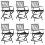 vidaXL Klappbare Gartenst&uuml;hle 6 Stk. mit Sitzkissen Massivholz Akazie