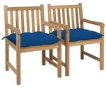 vidaXL Gartenst&uuml;hle 2 Stk. mit Blauen Kissen Massivholz Teak