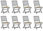 vidaXL Klappbare Gartenst&uuml;hle 8 Stk. mit Kissen Massivholz Akazie