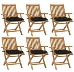 vidaXL Klappbare Gartenst&uuml;hle mit Kissen 6 Stk. Massivholz Teak