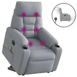 vidaXL Elektrischer Massagesessel mit Aufstehhilfe Hellgrau Stoff