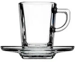 Pasabahce Carre Service Espressotassen mit Teller Untertasse mit Henkel Griff,...