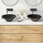 vidaXL Waschbecken 2 Stk. Schwarz Gl&auml;nzend &Oslash;42x14 cm Keramik