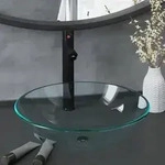vidaXL Waschbecken mit Wasserhahn und Ablaufgarnitur aus geh&auml;rtetem