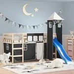 vidaXL Vorh&auml;nge f&uuml;r Hochbett mit Turm Wei&szlig; und Schwarz Polyester