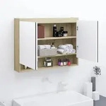 vidaXL Spiegelschrank f&uuml;rs Bad 80x15x60 cm MDF Wei&szlig; und Eiche-Optik
