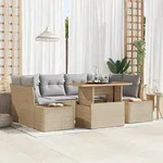 vidaXL 7-tlg. Garten-Essgruppe mit Kissen Beige Poly Rattan Akazie