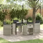 vidaXL 5-teiliges Garten-Essgruppen-Set mit Kissen hellgraues Poly-Rattan