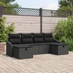 vidaXL 6-tlg. Garten-Sofagarnitur mit Kissen Schwarz Poly Rattan
