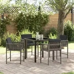 vidaXL 5-tlg. Garten-Essgruppe mit Kissen Grau Poly Rattan
