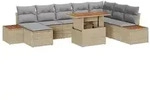 vidaXL 9-teiliges Garten-Sofa-Set mit Kissen Beige Poly-Rattan