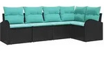 vidaXL Gartensofa-set mit Kissen 5 pcs Schwarz und T&uuml;rkis Poly-Rattan