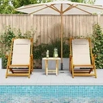 vidaXL Strandst&uuml;hle 2 Stk. Klappbar Creme Akazienholz & Textilene
