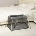 vidaXL Baby-Laufstall mit Matratze Dunkelgrau Leinenstoff