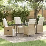 vidaXL 5-teiliges Garten-Dining-Set mit Kissen Beige Poly-Rattan