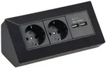ChiliTec 2-fach Steckdosenblock + 2x USB schwarz 250V AC / 16A Aufbaumontage...