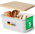 Novaliv 3er Set Aufbewahrungsbox mit Holzdeckel K&uuml;che 5L Wei&szlig; Kunststoff