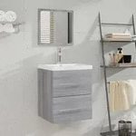 vidaXL Badschrank mit Spiegel Grau Sonoma 41x38,5x48 cm