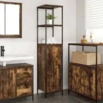 vidaXL Badschrank mit Regalen R&auml;uchereiche 36x35x165 cm