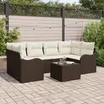 vidaXL 7-teiliges Garten Sofa Set mit Kissen Braun Poly Rattan