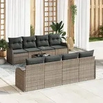 vidaXL 9-teiliges Gartensofa Set mit Kissen Grau Poly Rattan