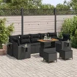 vidaXL 10-teiliges Garten Sofa Set mit Kissen Schwarz Poly Rattan Akazie