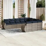 vidaXL 10-teiliges Gartensofa-Set mit Kissen, grau, Polyrattan