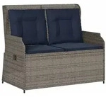 vidaXL Gartenbank mit Liegefunktion und Kissen Grau Polyrattan