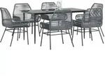 vidaXL 7-tlg. Garten-Essgruppe mit Kissen Grau Poly Rattan Glas