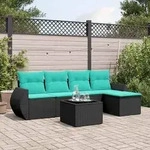 vidaXL 6-teiliges Gartensofa-Set mit Kissen, schwarzes Polyrattan